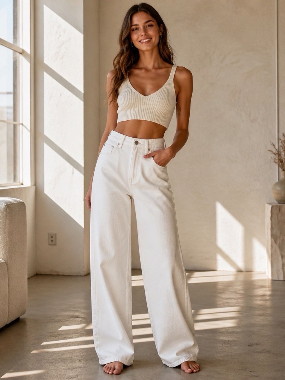 Chicwish White High Rise Wide Leg Jeans Size Small